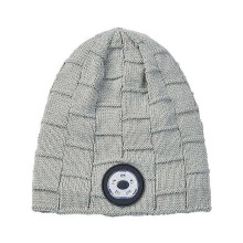 (Grey) Bluetooth Beanie Cap with Light, Unisex USB Rechargeable 5 LED Headlight Cap