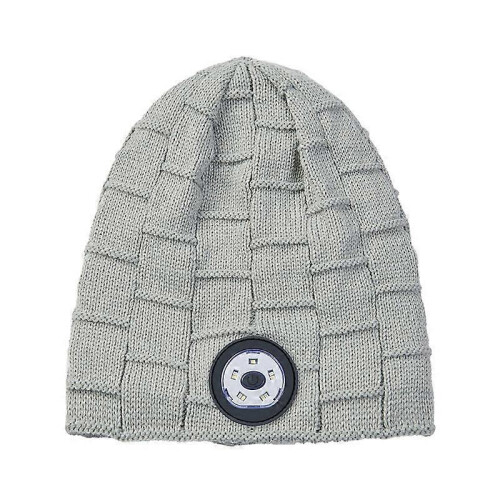 (Grey) Bluetooth Beanie Cap with Light, Unisex USB Rechargeable 5 LED Headlight Cap