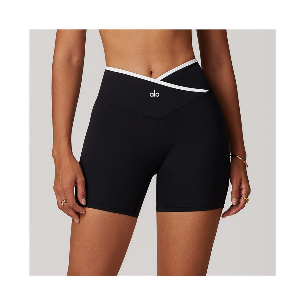 (Advanced black, XL) Wearing cross-high waist lifting nude jogging shorts for women with yoga pants