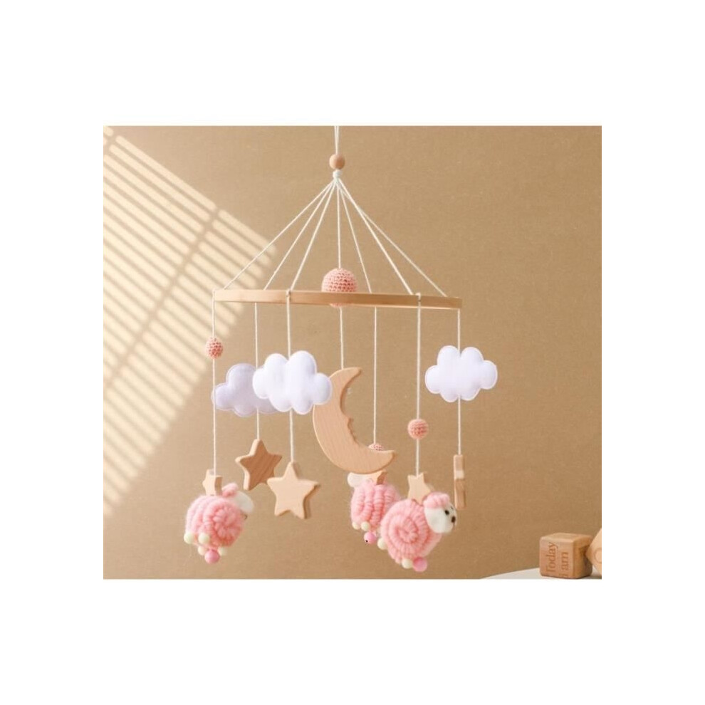 Mobile musical en bois pour bébé, hochet suspendu pour lit bébé, cadeau de naissance pour fille et garçon, mouton (rose)