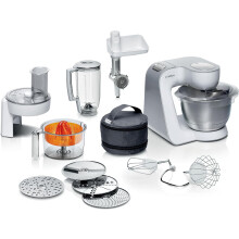 Bosch CreationLine 7-in-1 Stand Mixer MUM58259GB, 11 accs, 7 Speeds, dough hook, whisk, beater, blender, juicer, mincer, shredder, 1000W, White/Silver