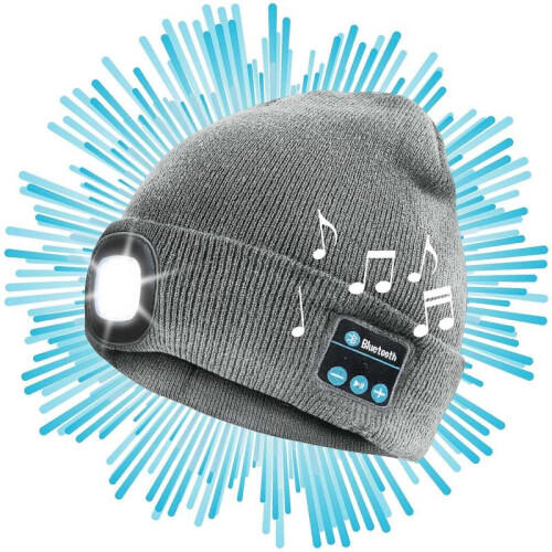 (blue) Bluetooth LED Beanie  Warm Insulating Rechargeable Hat with Bluetooth Speakers and LED Light  Warm Beanie