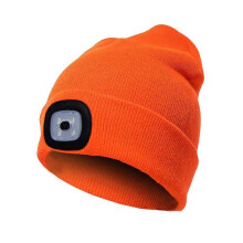 (Orange) Lighted Beanie Cap Rechargeable Running Hat Ultra Bright 4 LED Waterproof Headlamp