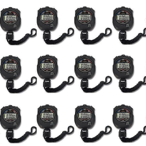 12 pack Multi-function Electronic Digital Sport Stopwatch Timer, Large Display with Date Time and Alarm Edition 529