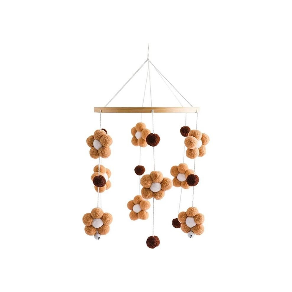 Mobile musical en bois avec fleurs en peluche et boules de feutre, cadeau pour bébé fille ou garçon, kaki