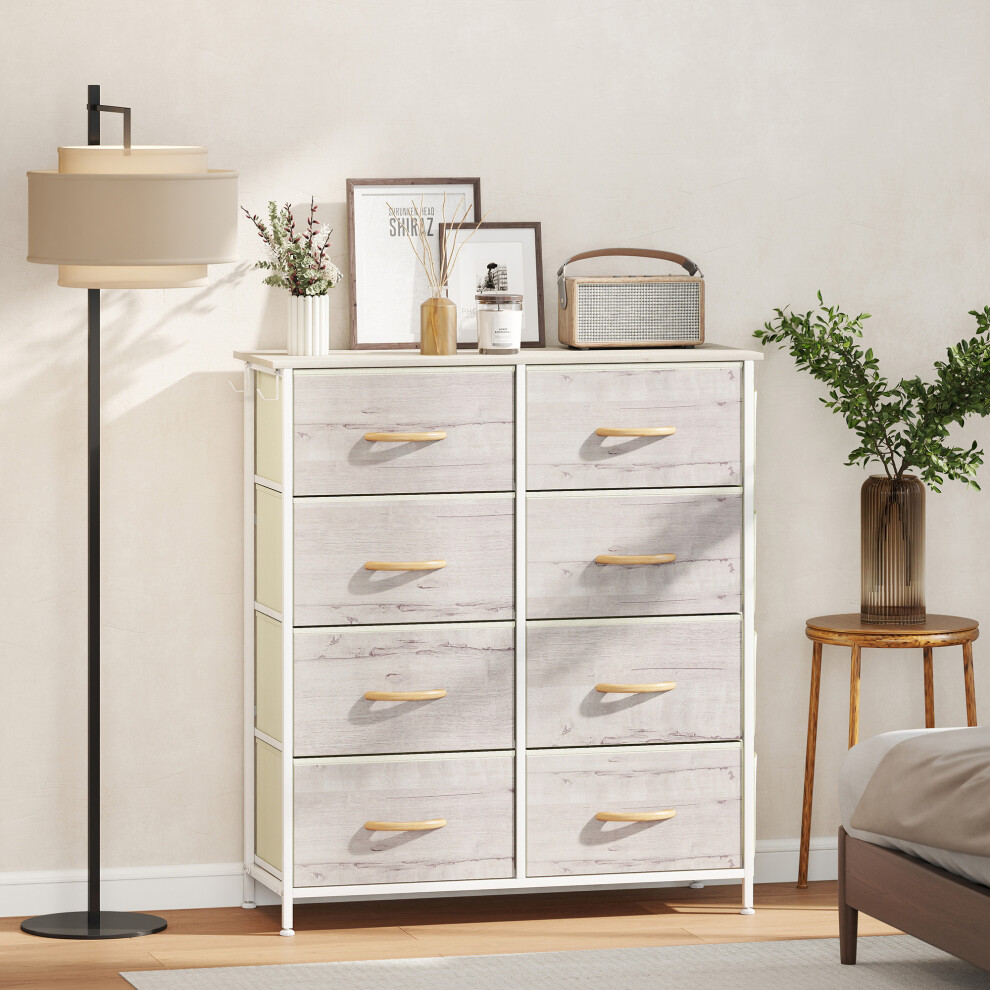 (White) HOMCOM Fabric Chest of Drawers, 8 Drawer Dresser for Bedroom