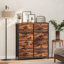 (Brown) HOMCOM Fabric Chest of Drawers, 8 Drawer Dresser for Bedroom