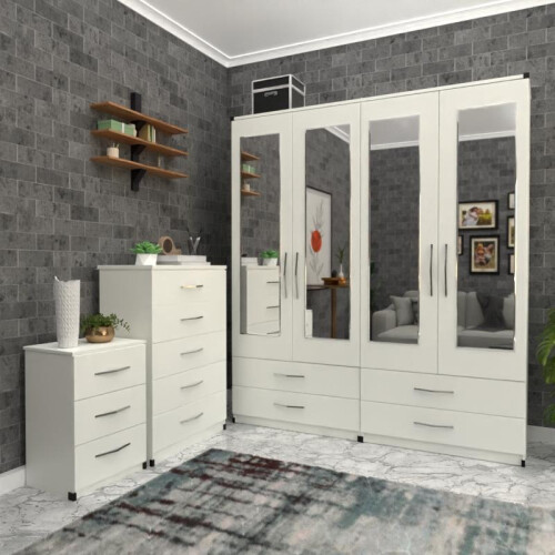 Assembled 4 Door Wardrobe Set