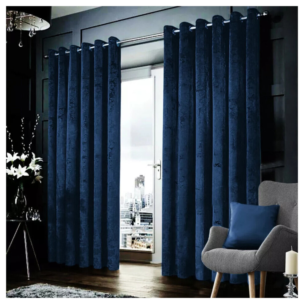 (Blue, 46" x 54" (116cm x 137cm)) Crushed Velvet Blackout Curtains Eyelet Ring Top-image-OPC-P8FK7FM-NEW