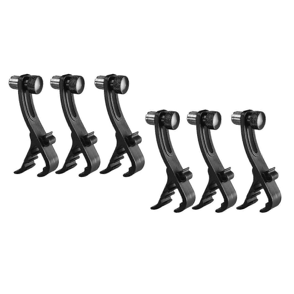 (As show, One size) 6x Shockproof Microphone Drum Rim Clip Tom Snare Mount Mic Clamps Holder