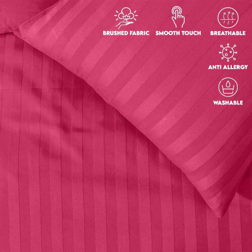 (PINK, DOUBLE) Stripe Duvet Quilt Cover Set Single Double King 2
