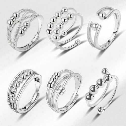 6pcs Anxiety Ring Women's Adjustable Split Ring Set Rotating Ring Ring Suitable for Anxiety