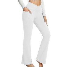 (2XL, White) Bootcut Yoga Pants With Pockets For Women High Waist Workout Bootleg Pants Tummy Control, Work Pants For Women f26