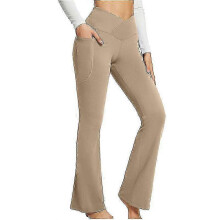(XL, Khaki) Bootcut Yoga Pants With Pockets For Women High Waist Workout Bootleg Pants Tummy Control, Work Pants For Women f26