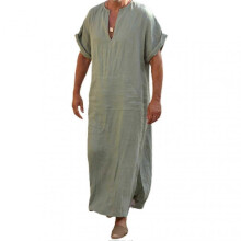 (M, Light Green) Deep V-neck Men Robe Short Loose Robe Traditional Clothing f26