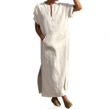 (3XL, White) Deep V-neck Men Robe Short Loose Robe Traditional Clothing f26