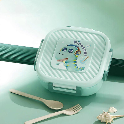 (Green) Heatable Plastic Lunch BoxStudent Bento BoxSquare Divided Compartment Plastic Lunch BoxSealed Lunch BoxPortable 1
