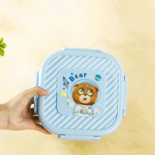 (Blue) Heatable Plastic Lunch BoxStudent Bento BoxSquare Divided Compartment Plastic Lunch BoxSealed Lunch BoxPortable 2