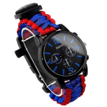 (Red blue) Outdoor Survival Watch 8 In1 Multifunctional Luminous Waterproof Bracelet For Camping f26