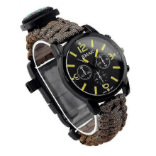 (Brown) Outdoor Survival Watch 8 In1 Multifunctional Luminous Waterproof Bracelet For Camping f26