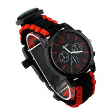 (Red black) Outdoor Survival Watch 8 In1 Multifunctional Luminous Waterproof Bracelet For Camping f26