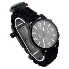 (Black) Outdoor Survival Watch 8 In1 Multifunctional Luminous Waterproof Bracelet For Camping f26