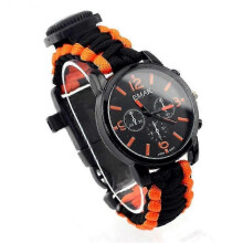 (Orange black) Outdoor Survival Watch 8 In1 Multifunctional Luminous Waterproof Bracelet For Camping f26