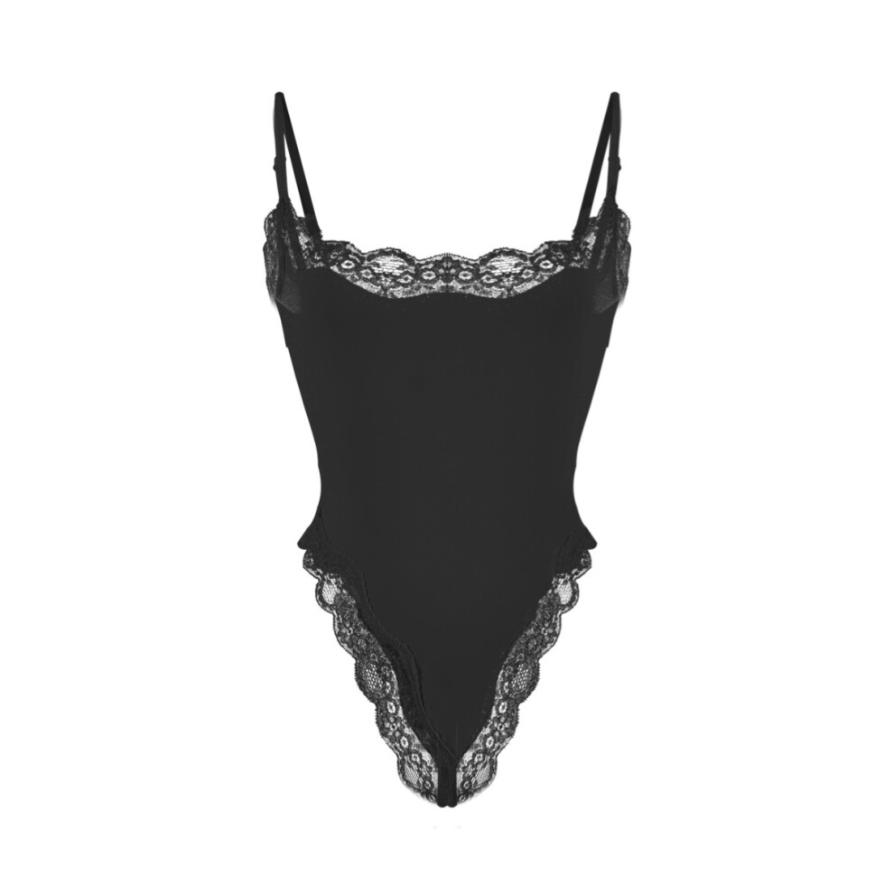(Black, S) Lace Camisole Bodysuit Bodysuit Lace Sexy Sling Bodysuit Skims
