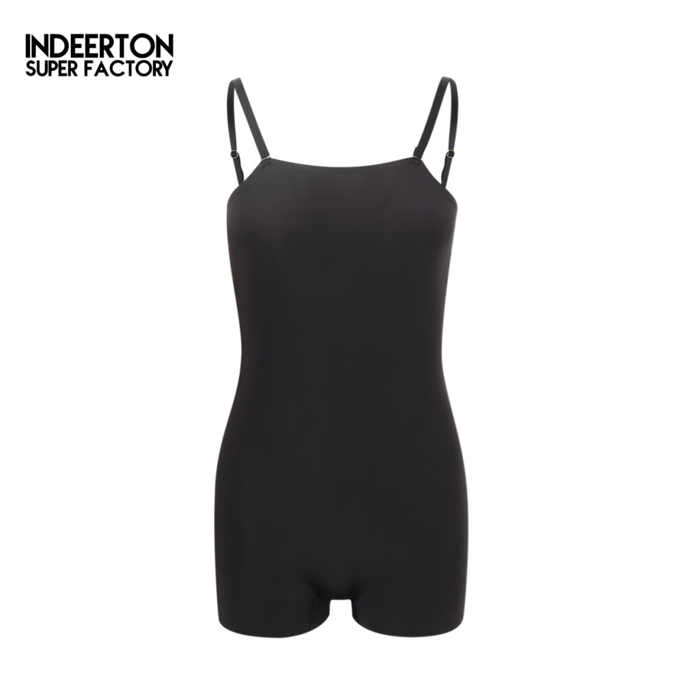 (Black/Black, M) European and American Bodysuit Onesie Backless Flat Angle High Elastic Tight Yoga Adjustable Shoulder Strap Shaping Clothes Skims