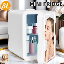 8L Mini Fridge with LED Mirror Portable Cooler Warmer Table Top Bedroom Makeup