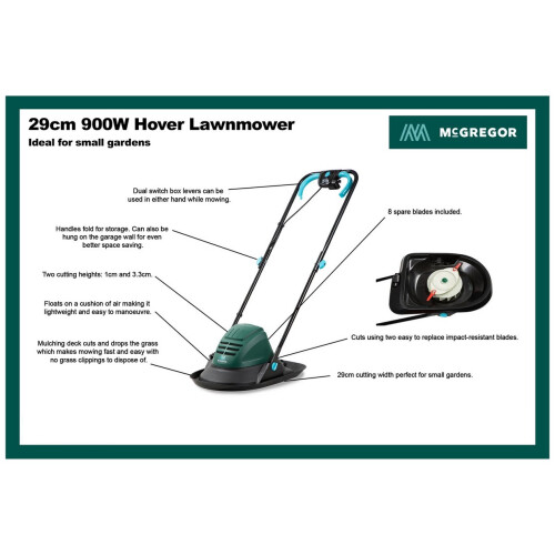 Refurbished McGregor McGregor MCEHM929 29cm Hover Mulching Lawnmower - 900W 1