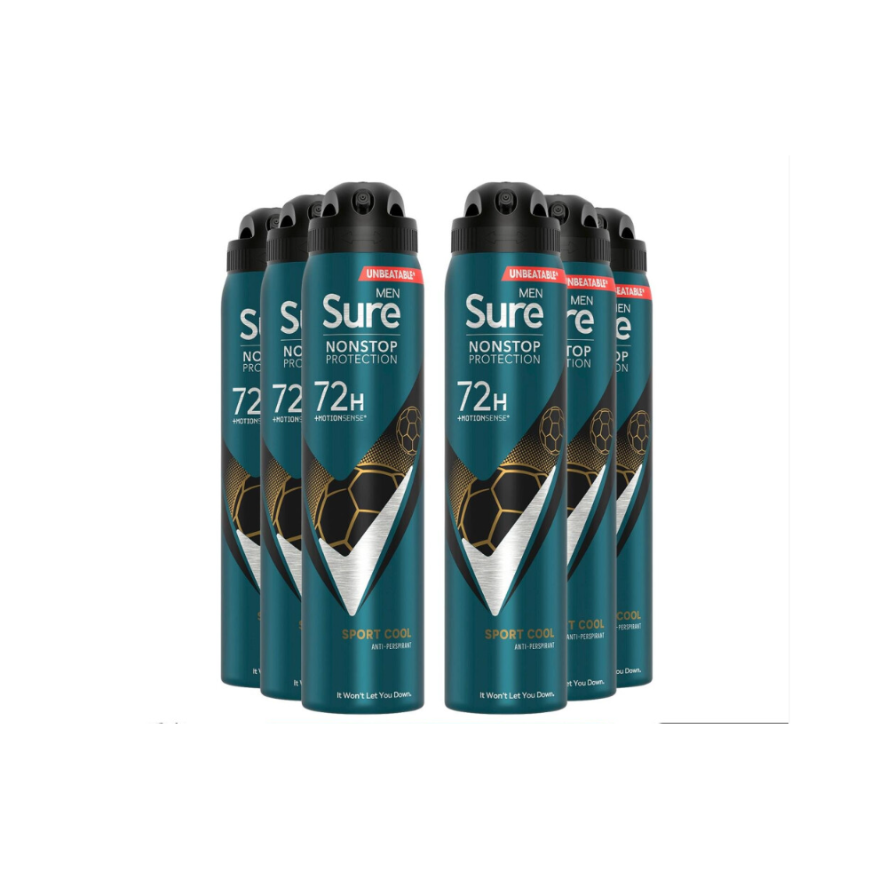 Sure Men's (Sport Cool - 6 Pk) Ap Deodorant 72H Nonstop Protection 250Ml