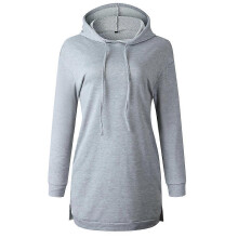 (As show, One size) Women Autumn Long Sleeve Loose Sweatshirt Dress Solid Color Tie Dye Drawstring Hoodie Side Split Casual Pullover Tunic Tops with Side Pockets