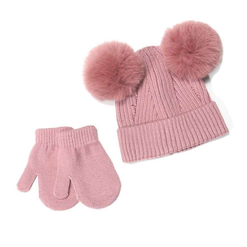 (Pink, One size) Super Stretchy Knitting Hat Gloves Full Finger Mittens Children Cycling Gloves