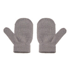 (Gray, One size) 1 Pair Winter BabyKids Knit Mittens Toddlers Solid Color Warm Full Finger Gloves