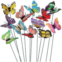 Lot of 50 colorful butterflies of 7 cm for garden decoration on butterfly sticks