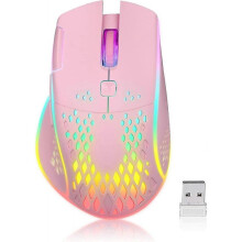 Pink Gaming Mouse, Wireless Mouse Rechargeable Honeycomb Wireless Gaming Mouse