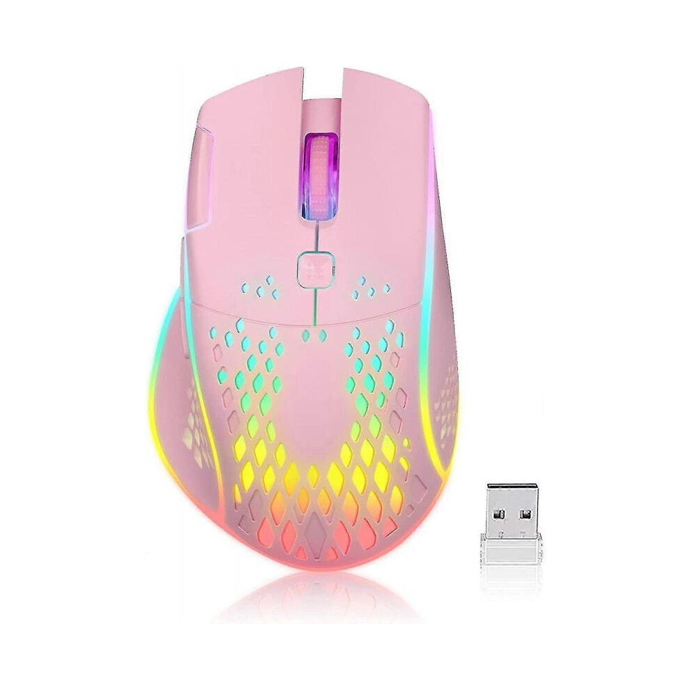 Pink Gaming Mouse, Wireless Mouse Rechargeable Honeycomb Wireless Gaming Mouse
