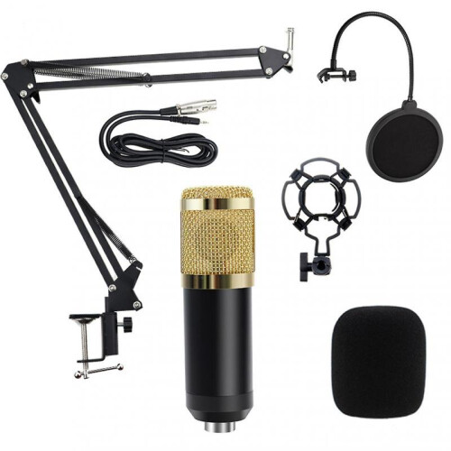 1 Set Microphone Set Plug Play Easy To Install Multifunctional Foldable Professional Black Condenser Microphone Kit for Live Streaming