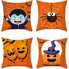 Halloween Pillow Set 4pcs Halloween Sofa Pillowcase Halloween Throw Pillow Cover Set Halloween Pillow Case Cover Cushion for Sofa Rectangular Cushion