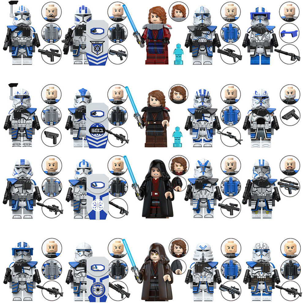 Bonxaif (20Pcs - A) Fits Lego 30Pcs Star Wars Clone Trooper Obi-Wan Anakin Skywalker Minifigures Children's Blocks