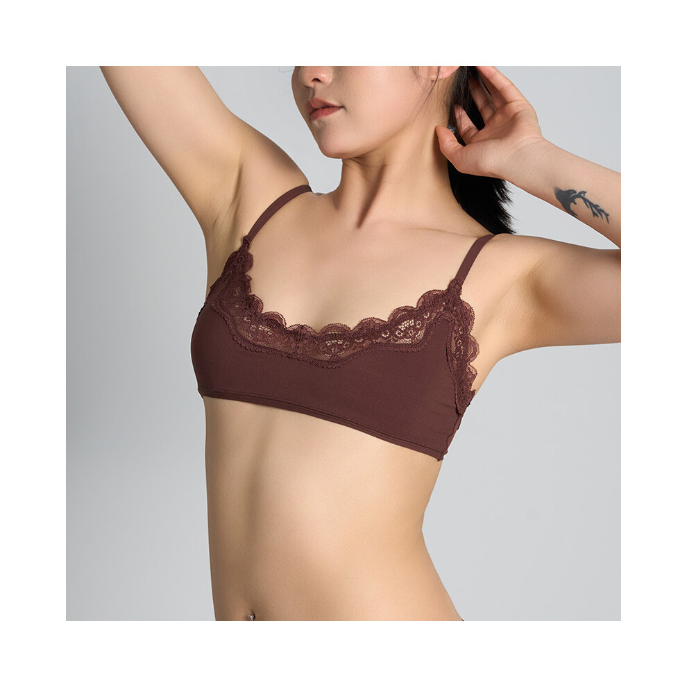 (Coffee color, XL) SKIMS Kardashian Lace Scoop Bralette Lace High-Stretch Ultra-Thin Breathable Sexy Stainless Trace Bra