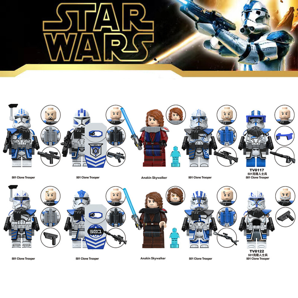 Bonxaif (10Pcs - A) Fits Lego 30Pcs Star Wars Clone Trooper Obi-Wan Anakin Skywalker Minifigures Children's Blocks