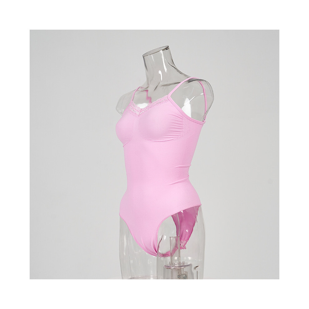 (Pink, XL) Same as SKIMS SEAMLESS LACE THONG BODYSUIT Seamless lace body shaping T-shaped combo