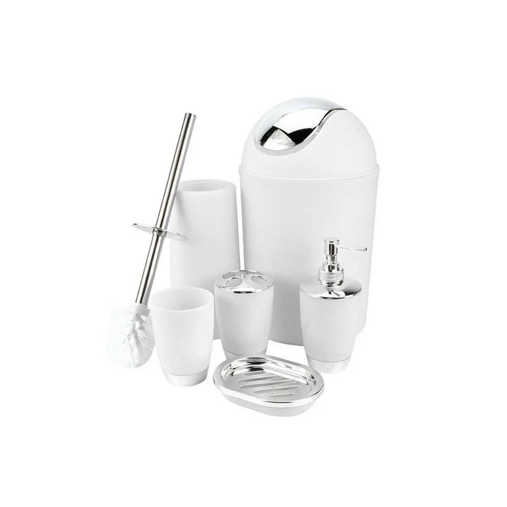 (White, 1) 6pcsset Bathroom Accessories Sets Toothpaste Tooth Brush Holder Hand Soap Shampoo Storage Bottle