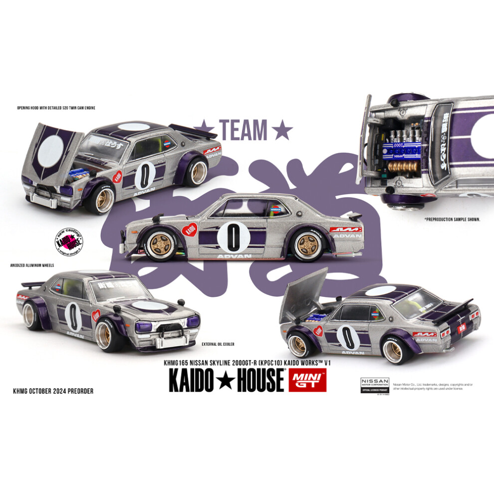 MiniGT Nissan Skyline 2000GT-R (KPGC10) Kaido Works V1 1:64 Diecast Car KHMG165-image-OPC-PHP8QDY-NEW