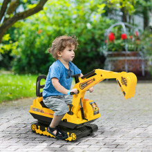 HOMCOM 2-in-1 Ride-On Excavator Toy for Toddlers - Walker & Digger with Manual Levers, Safe Backrest, Under-Seat Storage (18-48m)
