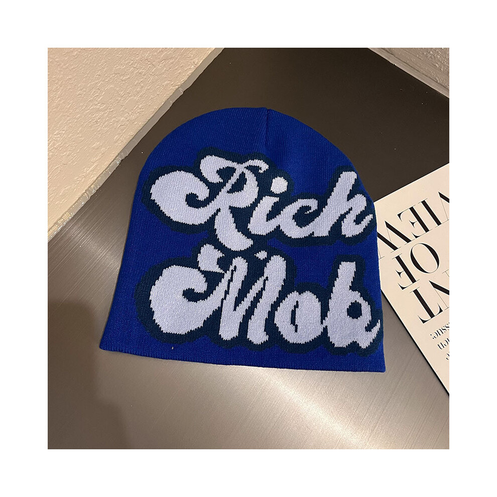 (Blue) Rich Mar Letter Trendy Knit Cap Men Women Warm Acrylic Material Casual Style-image-OPC-PHP8RG5-NEW