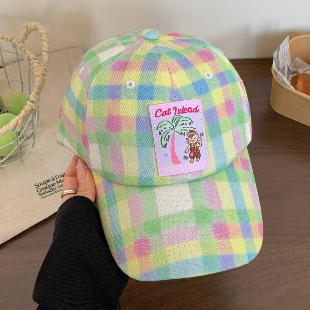(Plaid)Jolie casquette de baseball à carreaux colorée motif noix de coco pour femme à porter décontractée