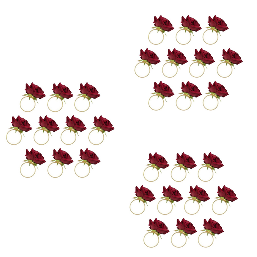 Lot de 10 ronds de serviette en forme de rose rouge, décoration de table
